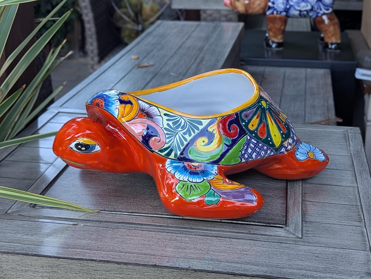 Talavera Turtle Planter | Handmade Mexican Pottery  | Ceramic Flower Pot Garden Gift