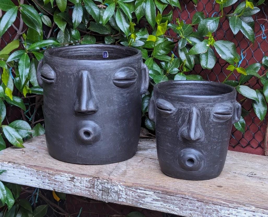Whistler Planter Bundles  | Black Flower Pot  | Handmade Mexican Clay Pottery | Lawn Ornament