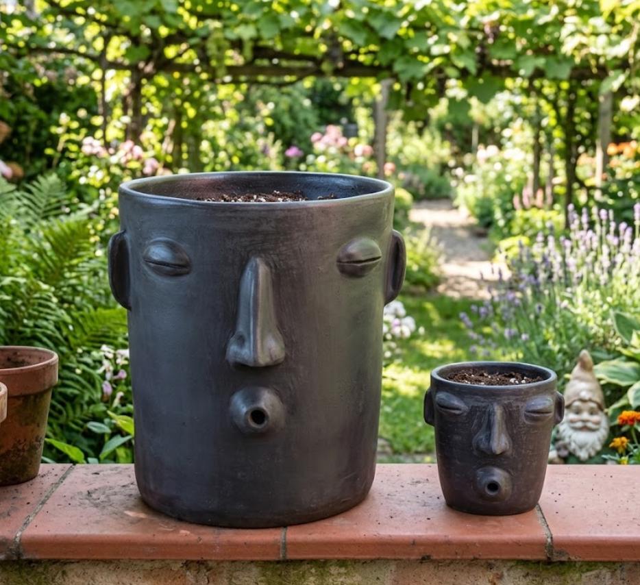 Whistler Planter Bundles  | Black Flower Pot  | Handmade Mexican Clay Pottery | Lawn Ornament
