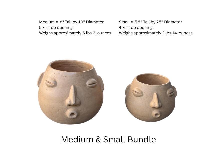 Whistling Round Face Planter Bundles | Handmade Artisan Pottery of Atzompa, Mexico  | Beige Flower Pots