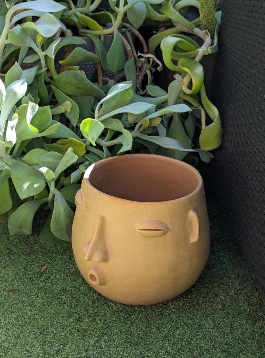Whistling Round Face Planter Bundles | Handmade Artisan Pottery of Atzompa, Mexico  | Beige Flower Pots