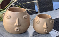 Whistling Round Face Planter Bundles | Handmade Artisan Pottery of Atzompa, Mexico  | Beige Flower Pots