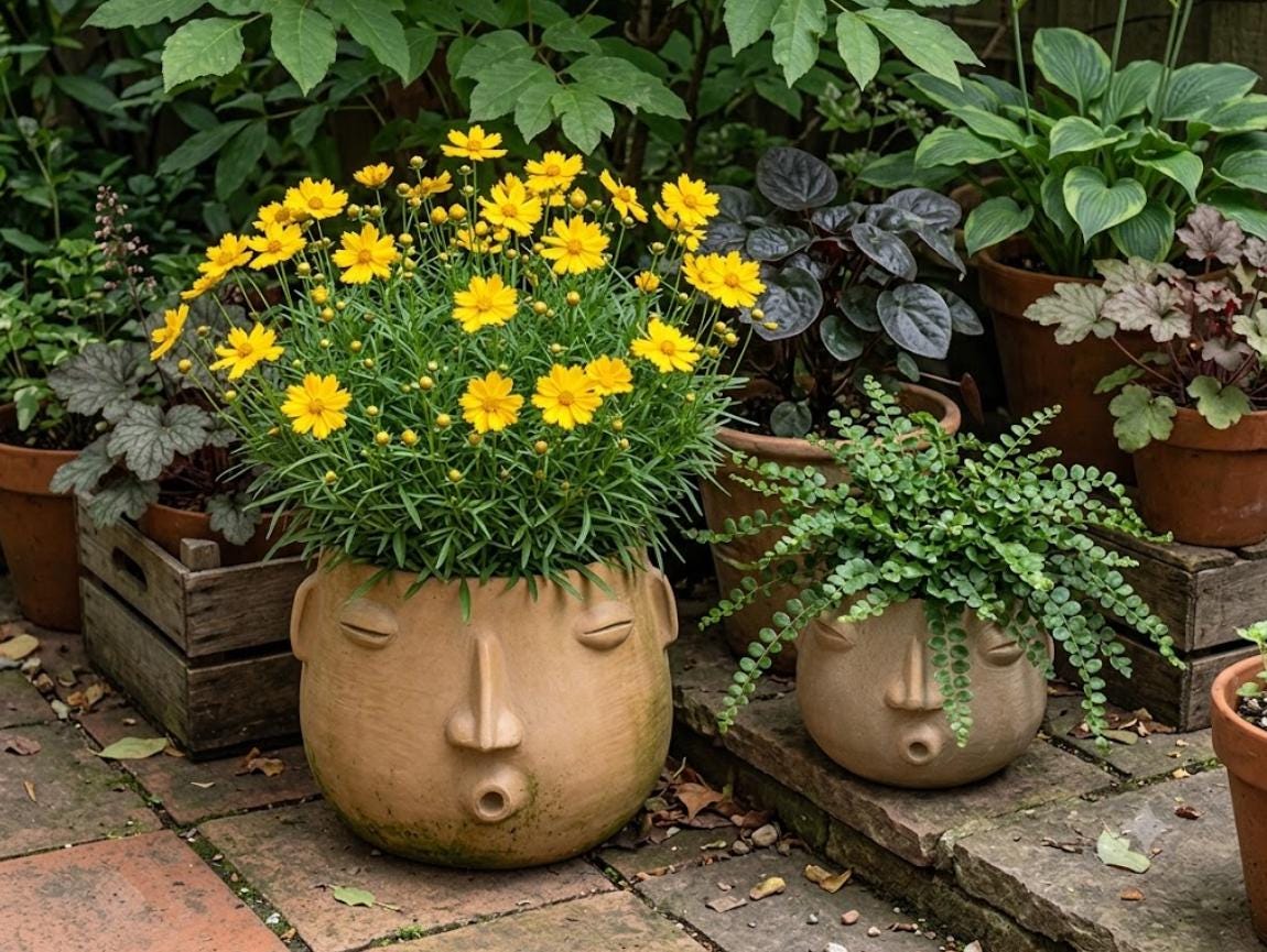 Whistling Round Face Planter Bundles | Handmade Artisan Pottery of Atzompa, Mexico  | Beige Flower Pots