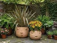 Whistling Round Face Planter Bundles | Handmade Artisan Pottery of Atzompa, Mexico  | Beige Flower Pots