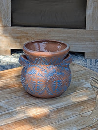 Turquoise Sunburst Planter | 10.5" Mexican Handmade Hand Painted Plant Pot