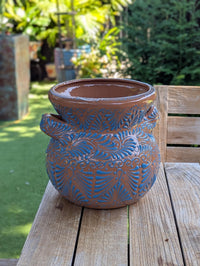 Turquoise Sunburst Planter | 10.5" Mexican Handmade Hand Painted Plant Pot