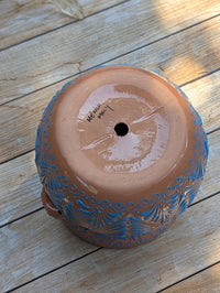 Turquoise Sunburst Planter | 10.5" Mexican Handmade Hand Painted Plant Pot