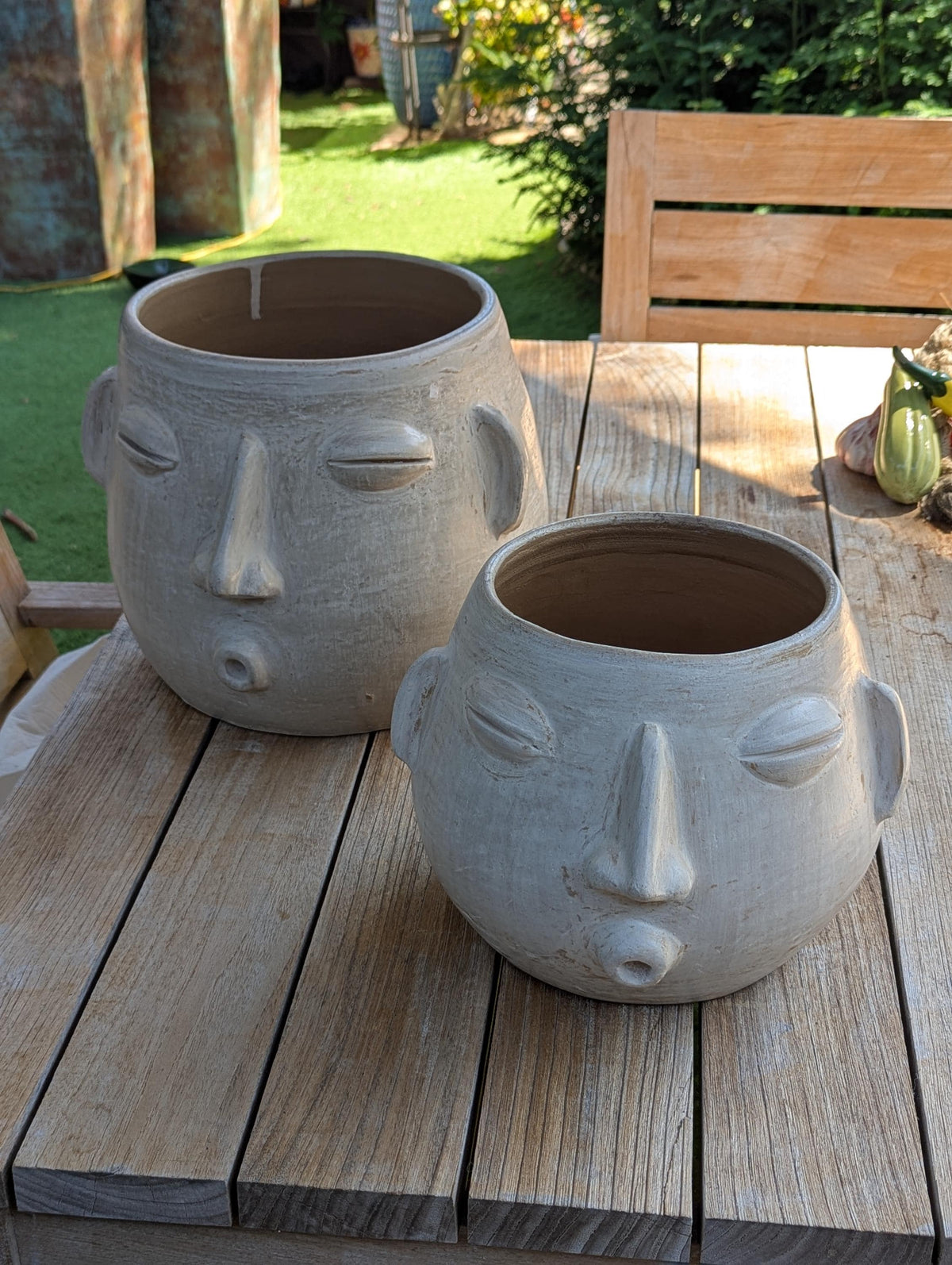 White Round Whistler Ceramic Face Planter | Handmade Mexican Clay Pottery