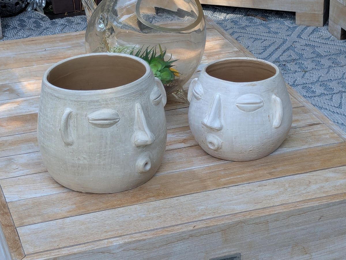 White Round Whistler Ceramic Face Planter | Handmade Mexican Clay Pottery