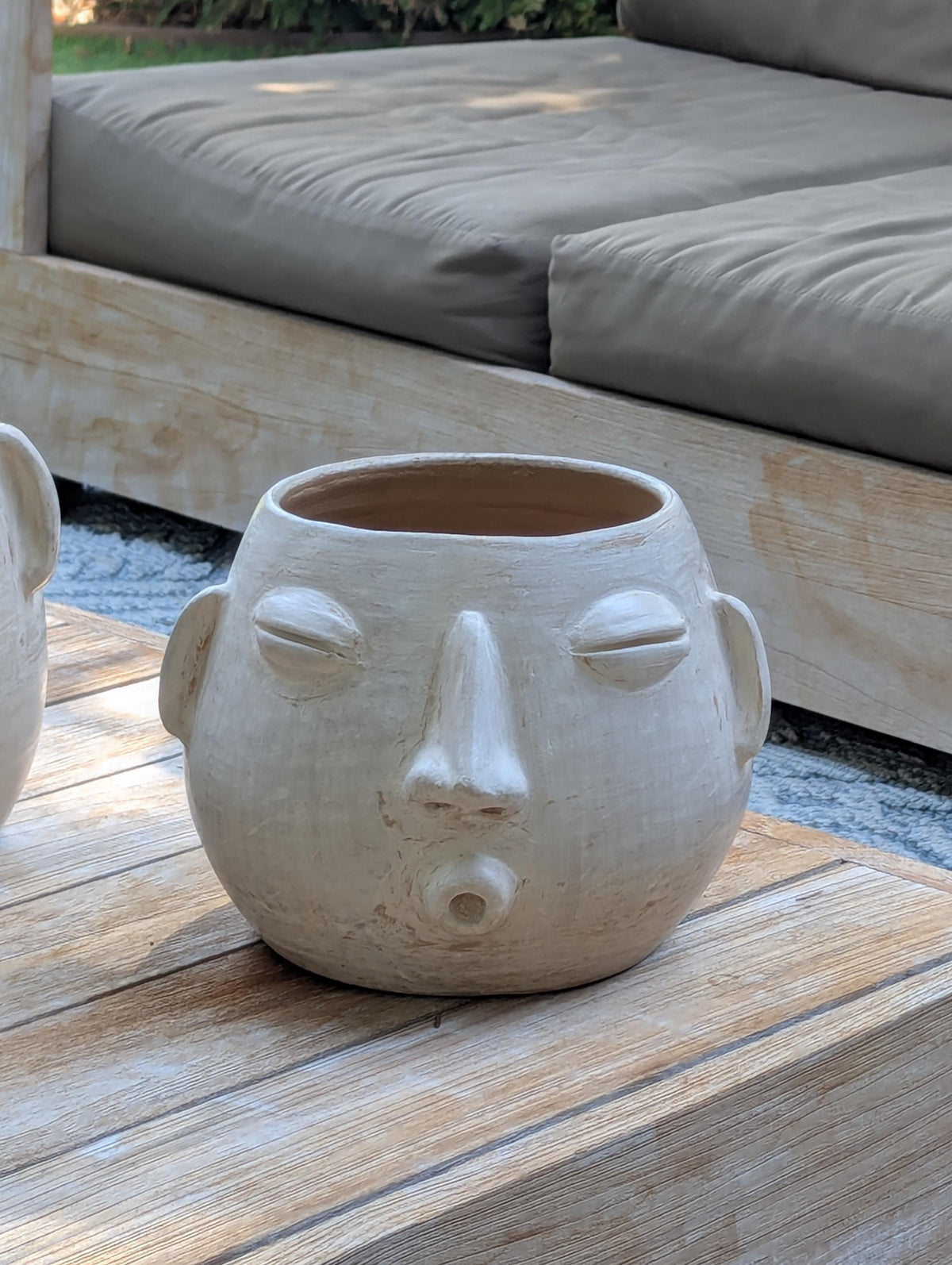 White Round Whistler Ceramic Face Planter | Handmade Mexican Clay Pottery