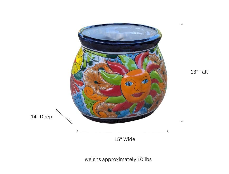 Talavera Sun Planter | Mexican Flower Pot | Handmade Ceramic Decor | Outdoor Yard Art