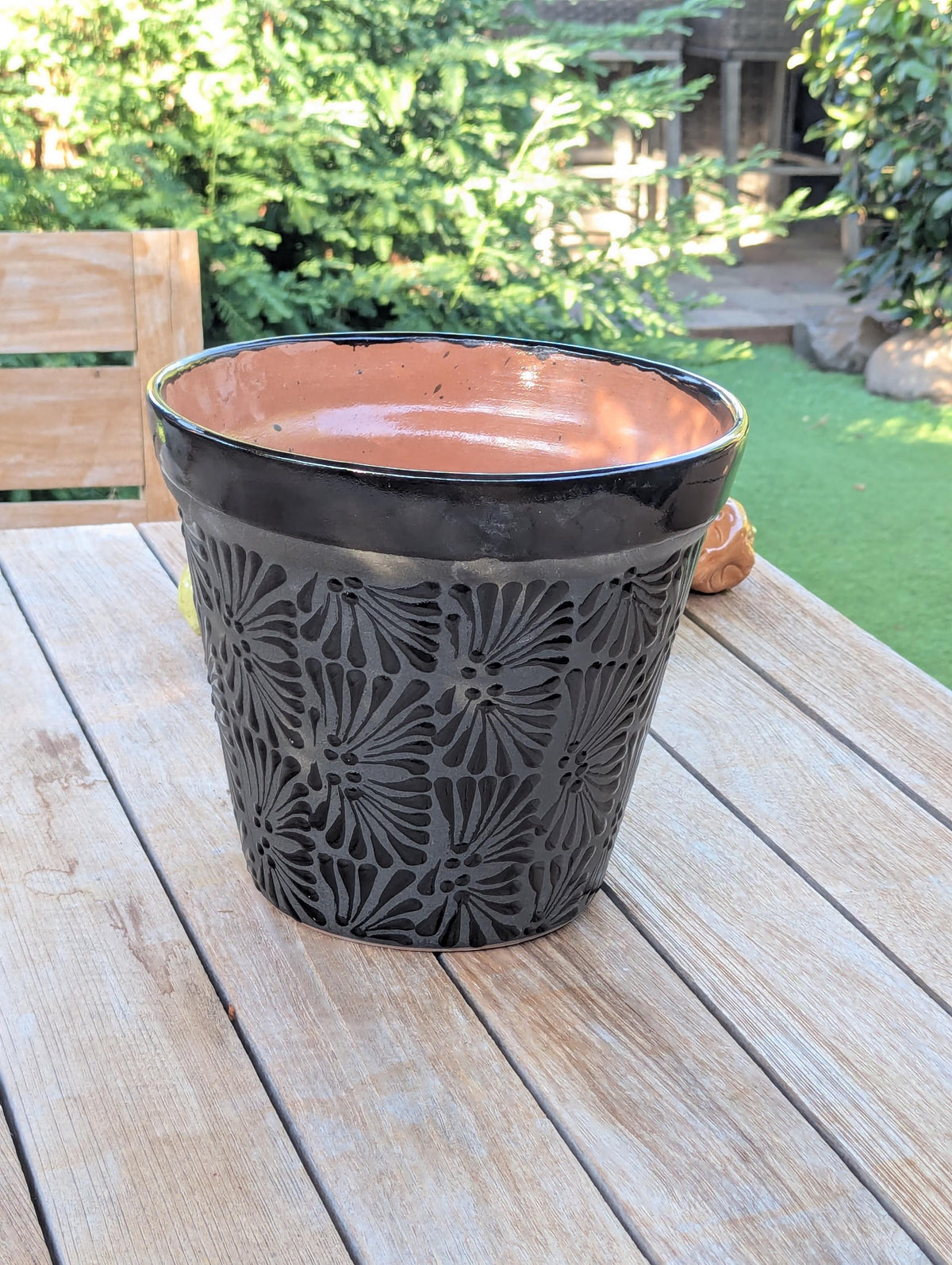 Hand Etched Floral Planter | Mexican Terracotta Flower Pot | Boho Garden Decor