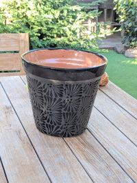Hand Etched Floral Planter | Mexican Terracotta Flower Pot | Boho Garden Decor