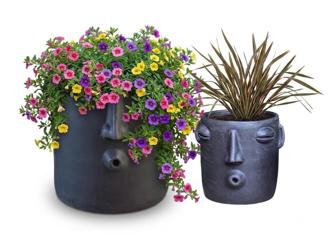 Whistler Planter Bundles  | Black Flower Pot  | Handmade Mexican Clay Pottery | Lawn Ornament