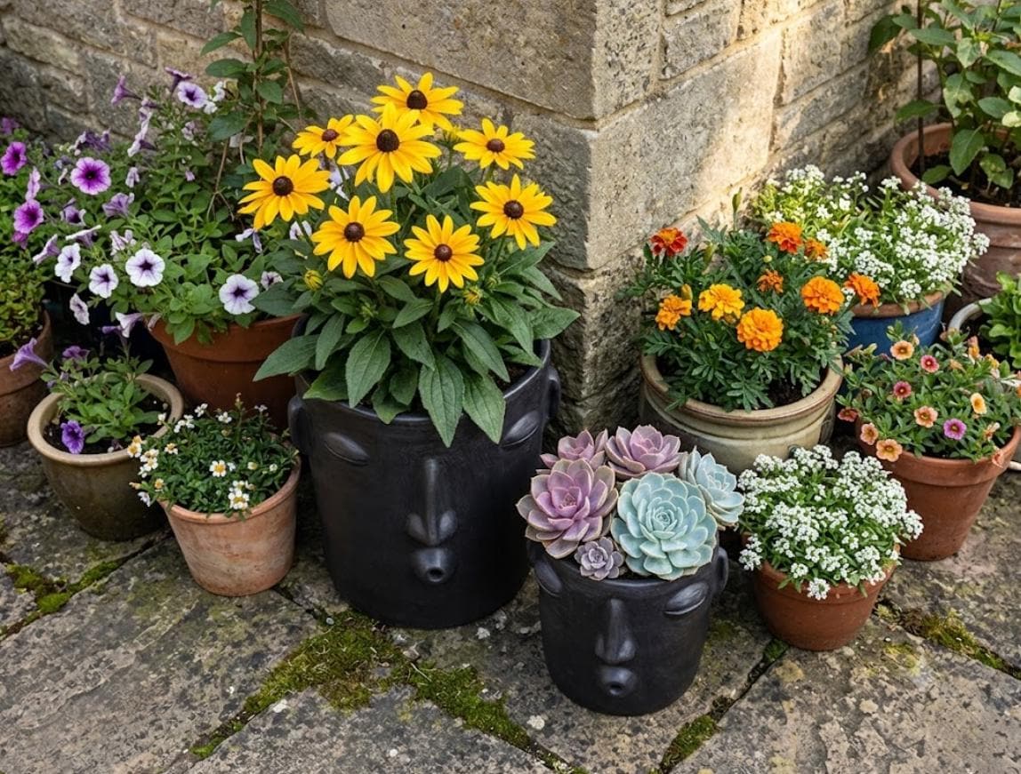 Whistler Planter Bundles  | Black Flower Pot  | Handmade Mexican Clay Pottery | Lawn Ornament