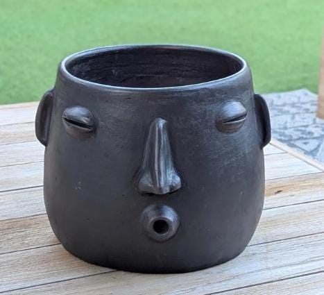 Whistling Round Face Planter Bundles | Handmade Artisan Pottery of Atzompa, Mexico  | Black Flower Pot