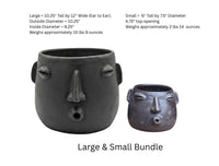 Whistling Round Face Planter Bundles | Handmade Artisan Pottery of Atzompa, Mexico  | Black Flower Pot