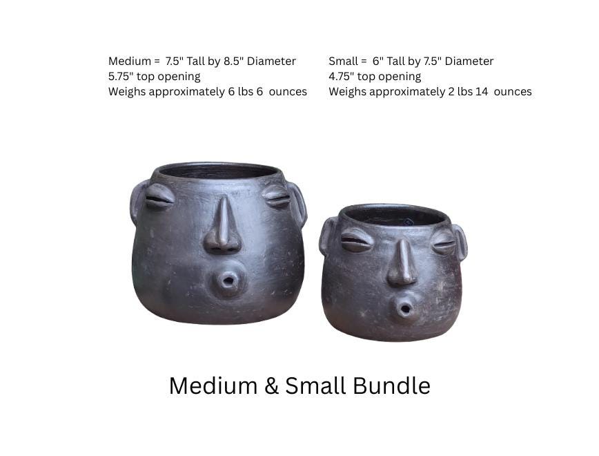 Whistling Round Face Planter Bundles | Handmade Artisan Pottery of Atzompa, Mexico  | Black Flower Pot