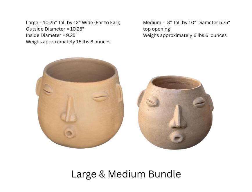 Whistling Round Face Planter Bundles | Handmade Artisan Pottery of Atzompa, Mexico  | Beige Flower Pots