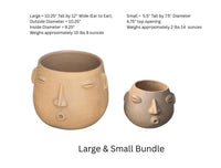 Whistling Round Face Planter Bundles | Handmade Artisan Pottery of Atzompa, Mexico  | Beige Flower Pots