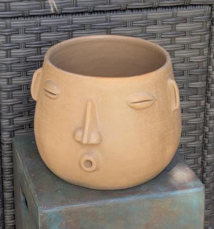 Whistling Round Face Planter Bundles | Handmade Artisan Pottery of Atzompa, Mexico  | Beige Flower Pots