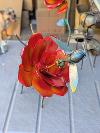 Ant Yard Art | Hand-Painted Metal Flower, Hummingbird, Stone Statue | Mexican Garden Decor