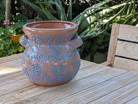 Turquoise Sunburst Planter | 10.5" Mexican Handmade Hand Painted Plant Pot