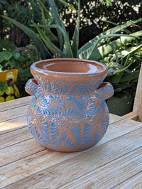 Turquoise Sunburst Planter | 10.5" Mexican Handmade Hand Painted Plant Pot