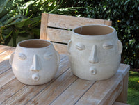 White Round Whistler Ceramic Face Planter | Handmade Mexican Clay Pottery