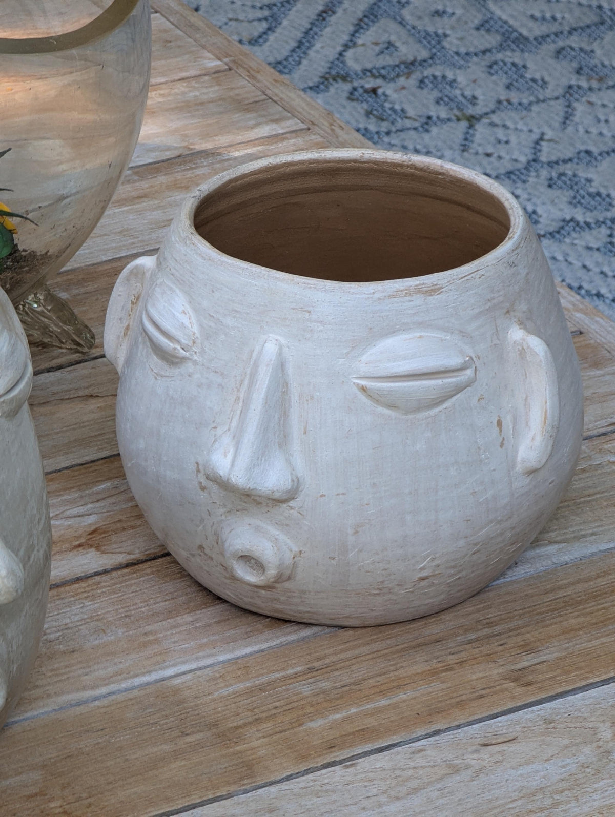 White Round Whistler Ceramic Face Planter | Handmade Mexican Clay Pottery