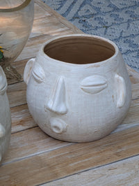 White Round Whistler Ceramic Face Planter | Handmade Mexican Clay Pottery