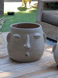 White Round Whistler Ceramic Face Planter | Handmade Mexican Clay Pottery
