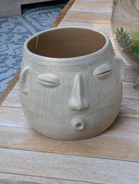White Round Whistler Ceramic Face Planter | Handmade Mexican Clay Pottery