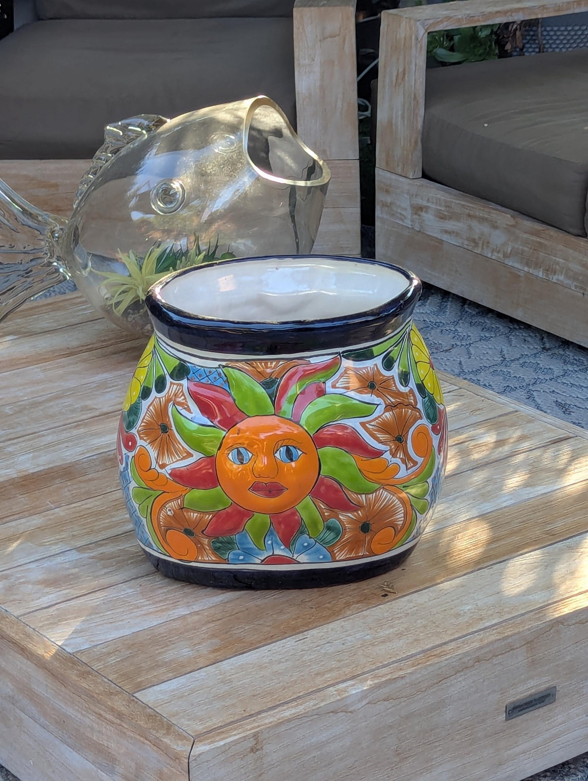 Talavera Sun Planter | Mexican Flower Pot | Handmade Ceramic Decor | Outdoor Yard Art
