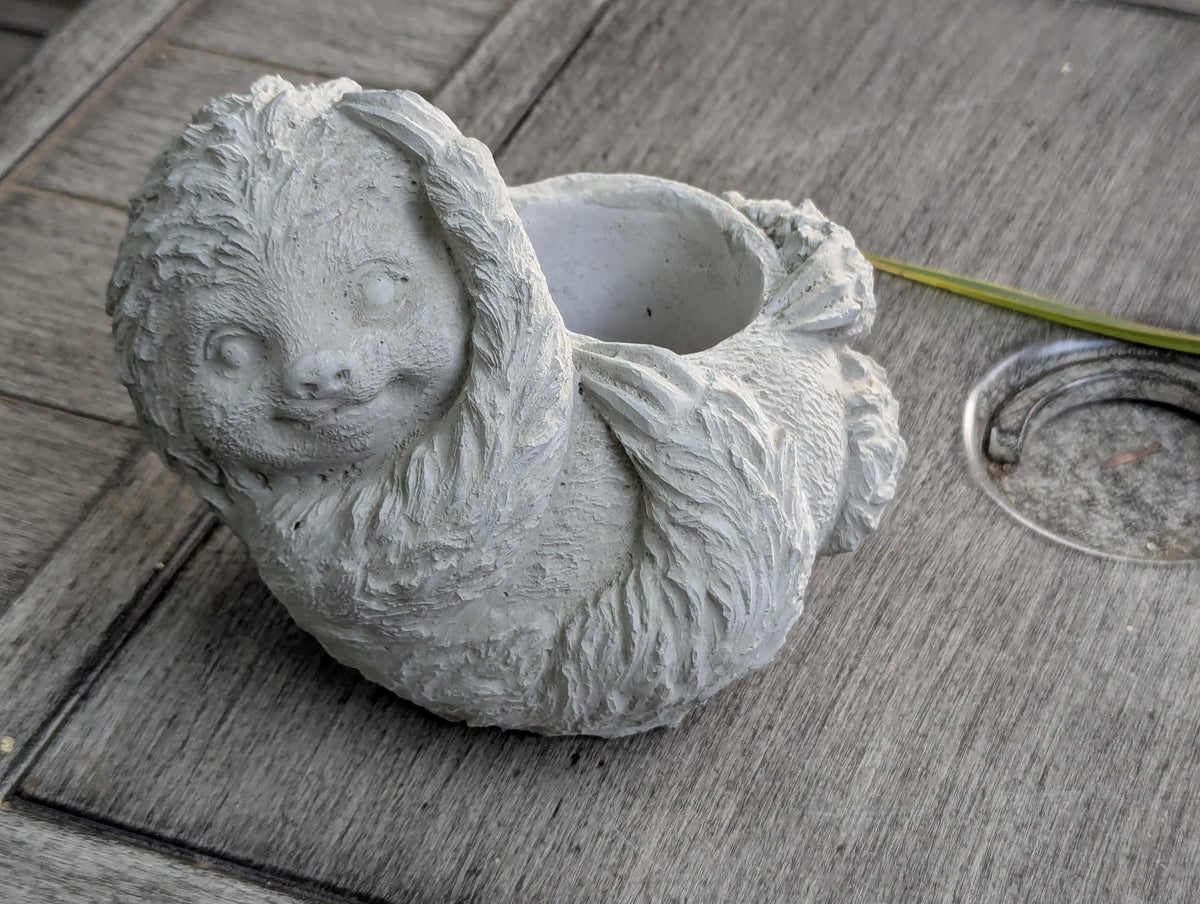 Concrete Sloth Succulent Planter | Mini Stone Animal Flower Pot for Indoor & Outdoor Decor