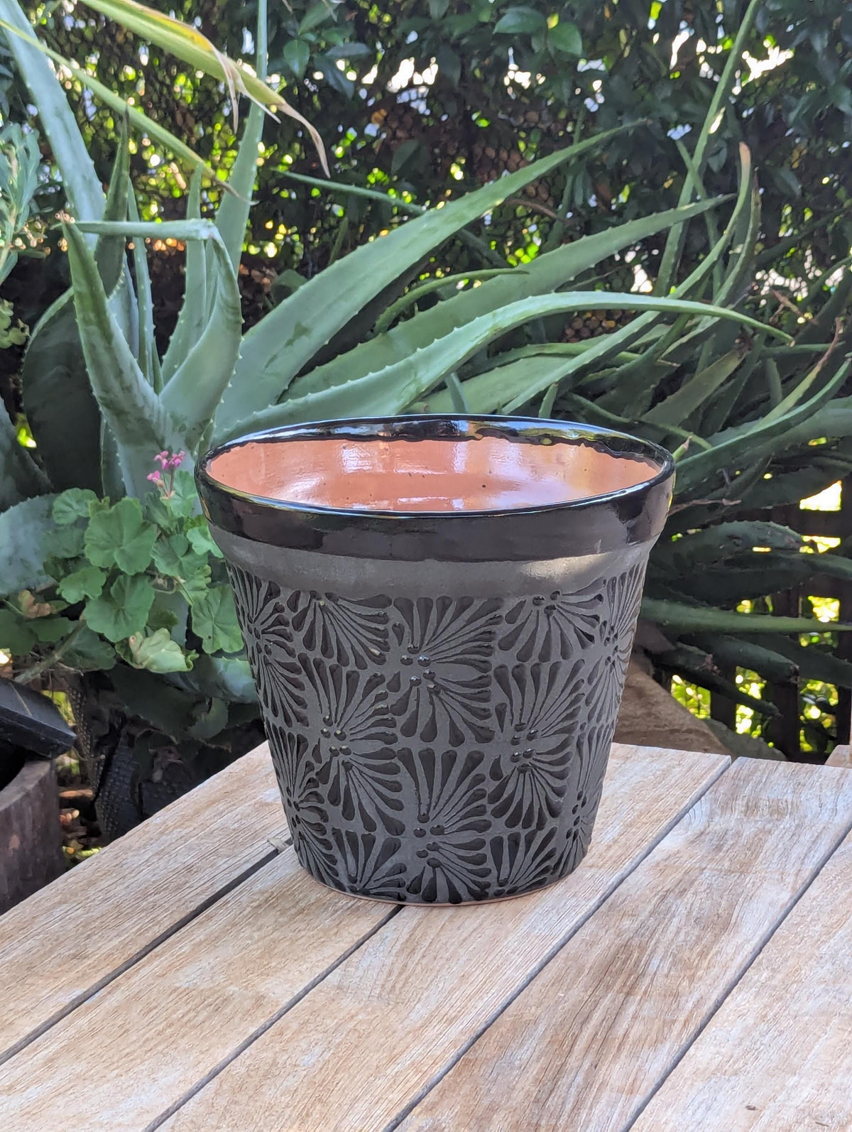 Hand Etched Floral Planter | Mexican Terracotta Flower Pot | Boho Garden Decor
