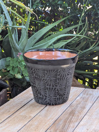 Hand Etched Floral Planter | Mexican Terracotta Flower Pot | Boho Garden Decor