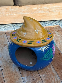 Hand Painted Clay Pumpkin Halloween Decor | Blue Jack O Lantern Mexican Talavera Candle Holder