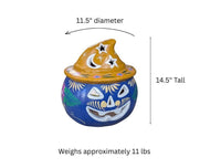 Hand Painted Clay Pumpkin Halloween Decor | Blue Jack O Lantern Mexican Talavera Candle Holder
