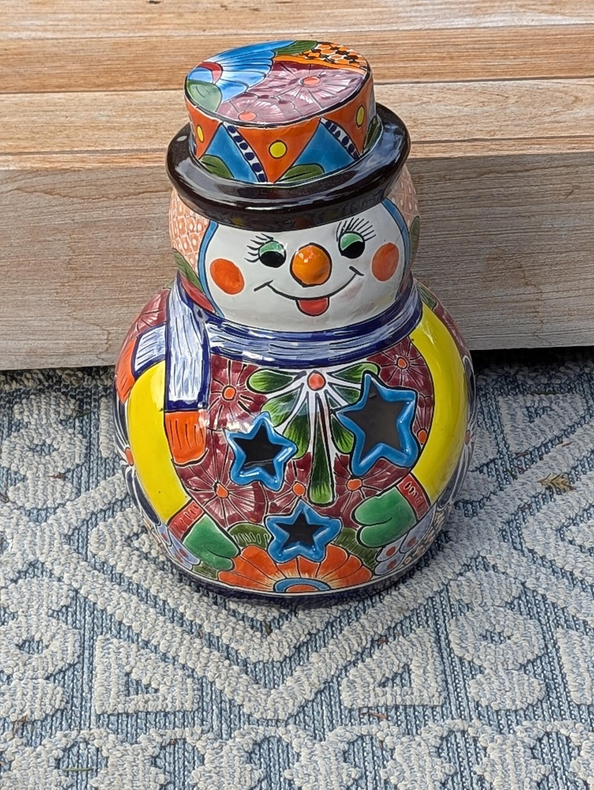 Handmade Talavera Snowman Figurine | Hand Painted Ceramic Mexican Pottery | Holiday Centerpiece Decor
