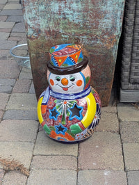 Handmade Talavera Snowman Figurine | Hand Painted Ceramic Mexican Pottery | Holiday Centerpiece Decor