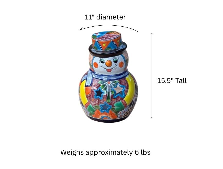 Handmade Talavera Snowman Figurine | Hand Painted Ceramic Mexican Pottery | Holiday Centerpiece Decor