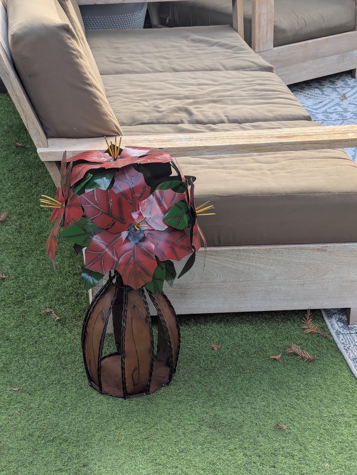 Handcrafted Metal Poinsettia Centerpiece | Festive Rustic Christmas Home Decor