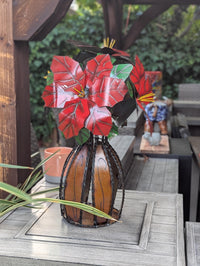 Handcrafted Metal Poinsettia Centerpiece | Festive Rustic Christmas Home Decor