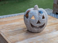 Hand Painted Halloween Pumpkin Decor | Butterfly Floral Jack-o-Lantern  | Mexican Pottery Candle Holder