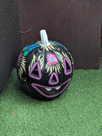 Black Halloween Pumpkin Decor | Hand Painted Jack-o-Lantern | Mexican Pottery Candle Holder