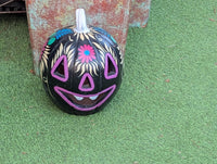Black Halloween Pumpkin Decor | Hand Painted Jack-o-Lantern | Mexican Pottery Candle Holder