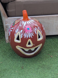 Halloween Pumpkin Decor | Hand Painted Jack-o-Lantern | Mexican Pottery Candle Holder