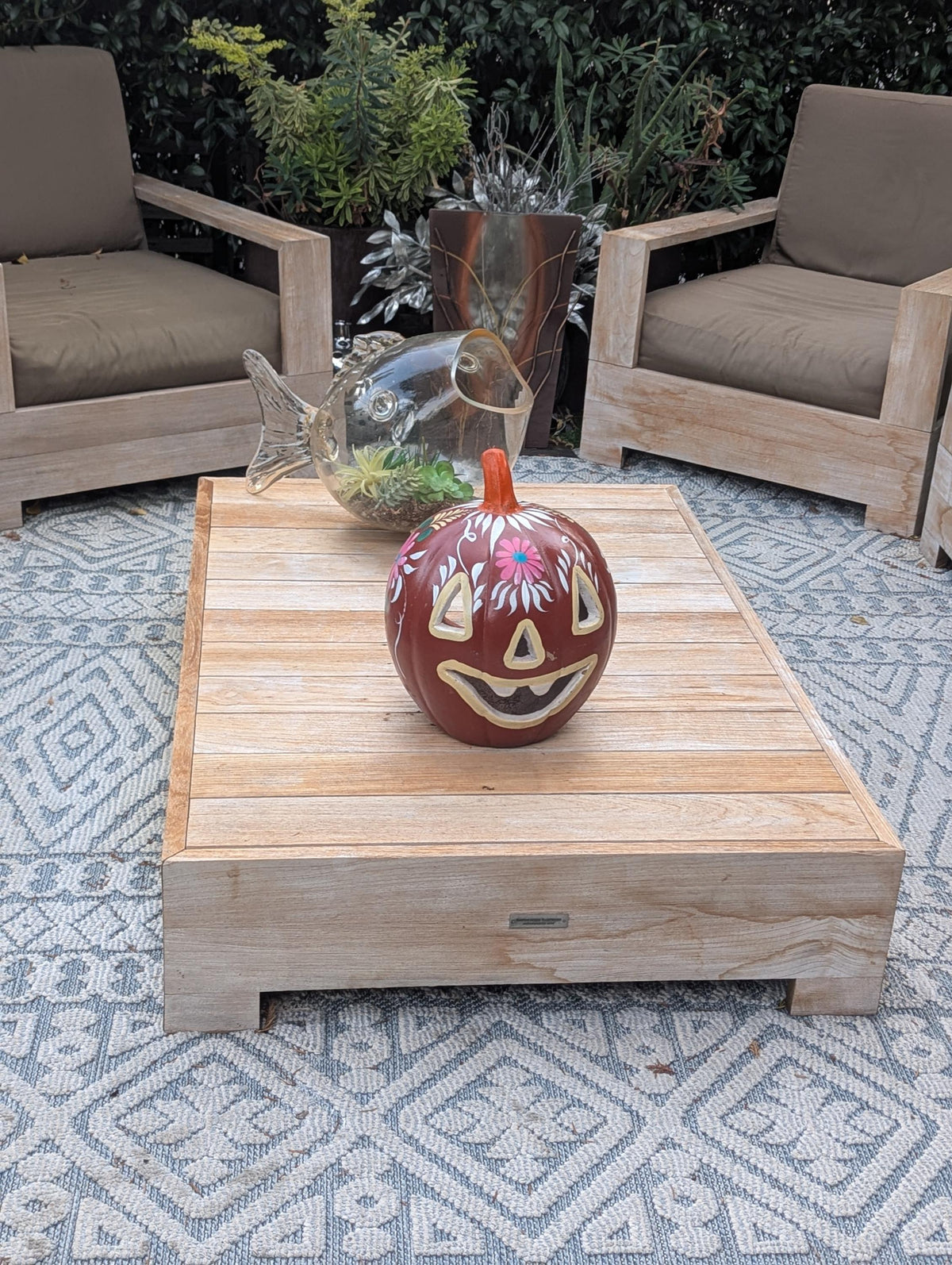 Halloween Pumpkin Decor | Hand Painted Jack-o-Lantern | Mexican Pottery Candle Holder