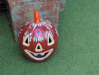 Halloween Pumpkin Decor | Hand Painted Jack-o-Lantern | Mexican Pottery Candle Holder
